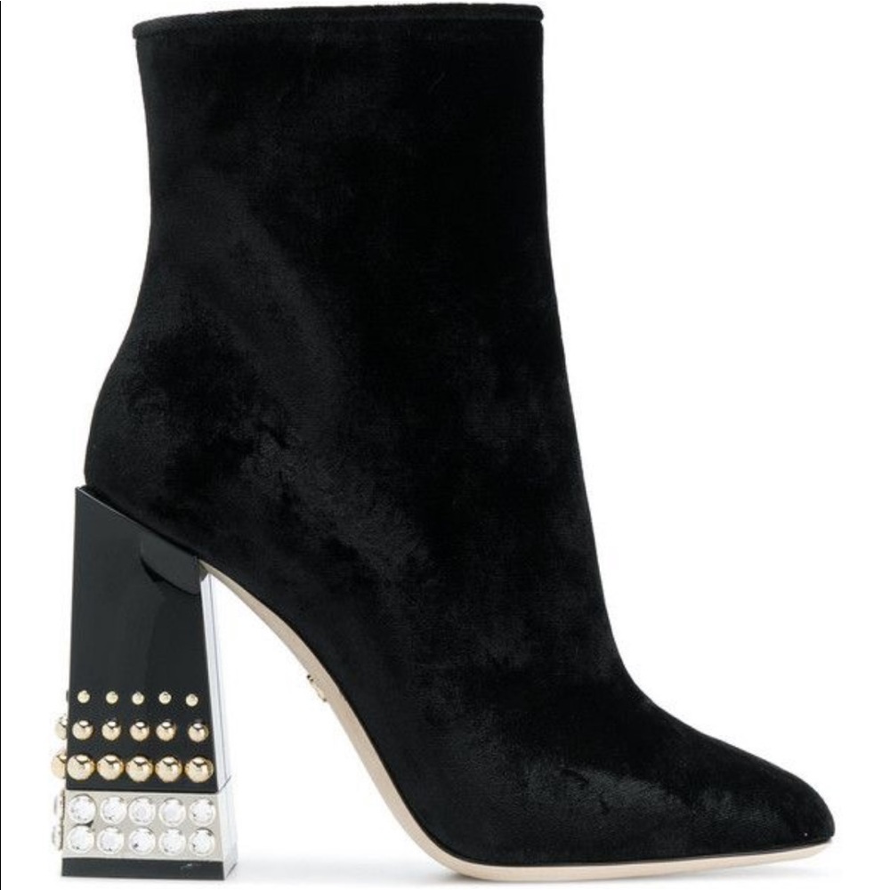 Jackie Ankle Velvet Boots Booties Block Heel Black Size 39 NEW